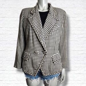 Vintage Emanuel Ungaro Black/White Gingham Check Double-Breasted Blazer Size 12